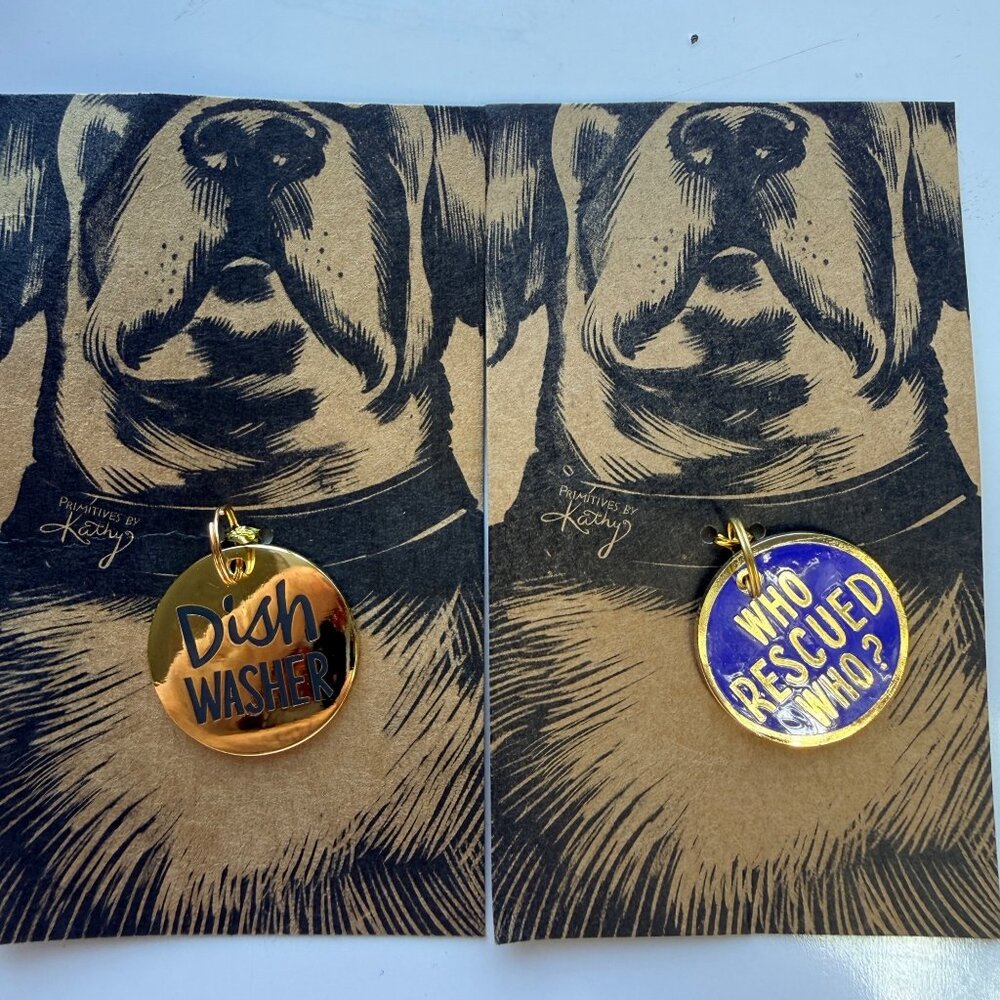 Primitives By Kathy Pet Charms Metal & Enamel Dishwasher & Rescued Who